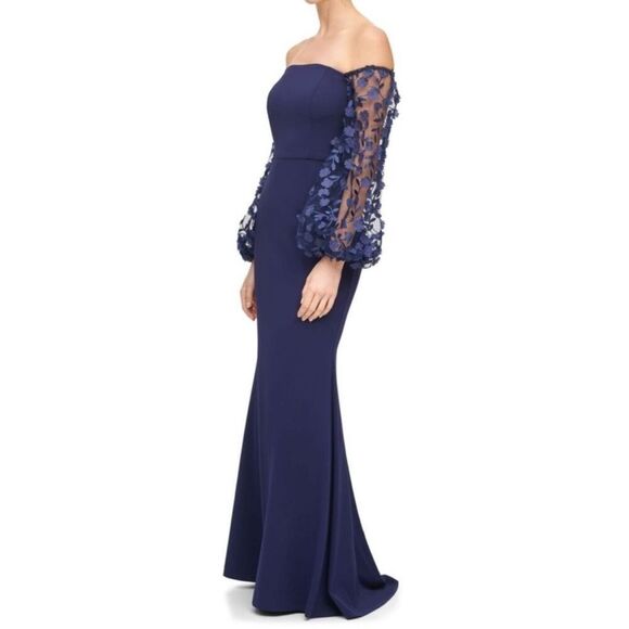 NWT Eliza J | Balloon 3/4 Floral Applique Sleeve Sheath Round Neck Dress Gown 8 - Picture 1 of 15
